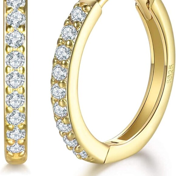 925 Sterling Silver Small Hoop Earrings Cubic Zirconia Huggie Hoop Earrings, 3 P - Picture 5 of 6